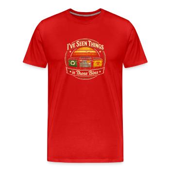 J’ai vu des choses | Centre de recyclage des conteneurs - T-shirt bio Premium Homme - rouge - Devant - Damien (186cm)