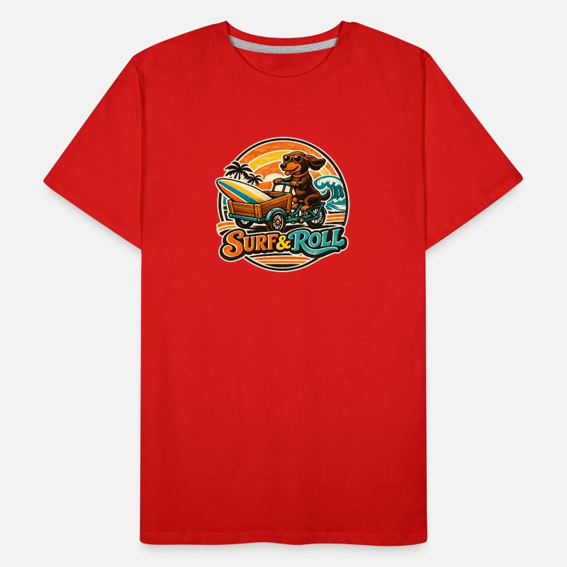 Surf & Roll Dackel mit Surfbrett Männer Premium Bio T-Shirt