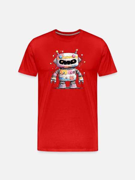 Bunter Roboter mit Farbspritzern - Männer Premium Bio T-Shirt - Rot