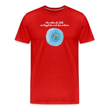 Wir Retten Die Welt, Papphalm Satire - Männer Premium Bio T-Shirt - Rot - Vorne - Damien (186cm)