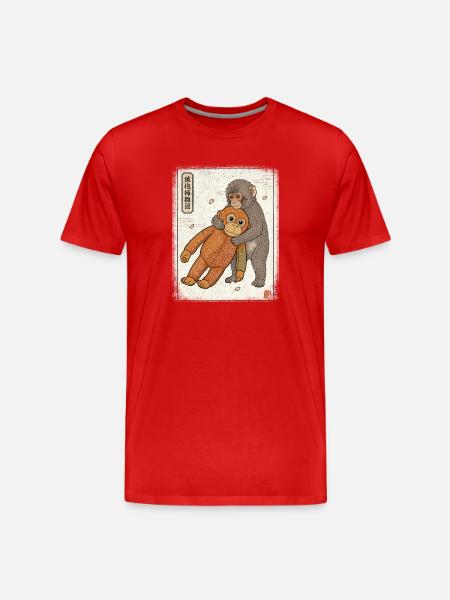 Ukiyo-e Baby Monkey Punch - Männer Premium Bio T-Shirt - Rot
