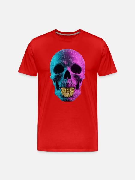 Bitcoin Skull Wireframe Design Cyan Magenta - Men's Premium Organic T-Shirt - red