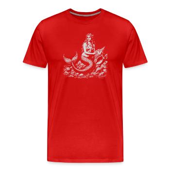 Meerjungfrau auf Felsen Vintage-Gravur - Männer Premium Bio T-Shirt - Rot - Vorne - Damien (186cm)
