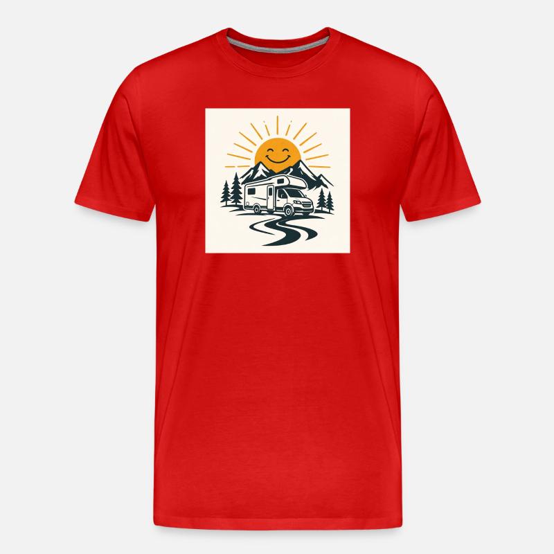 Sonnenweg Camper in Berglandschaft - Männer Premium Bio T-Shirt - Rot