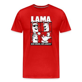 Lama kein Drama Spruch lustig - Männer Premium Bio T-Shirt - Rot - Vorne - Damien (186cm)