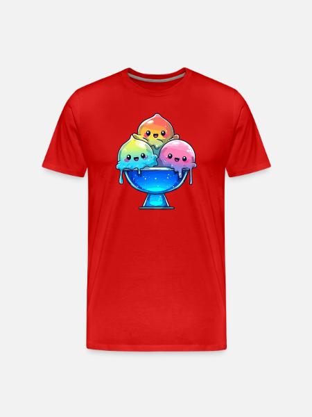 Regenbogen Eis-Trio in Schale - Männer Premium Bio T-Shirt - Rot