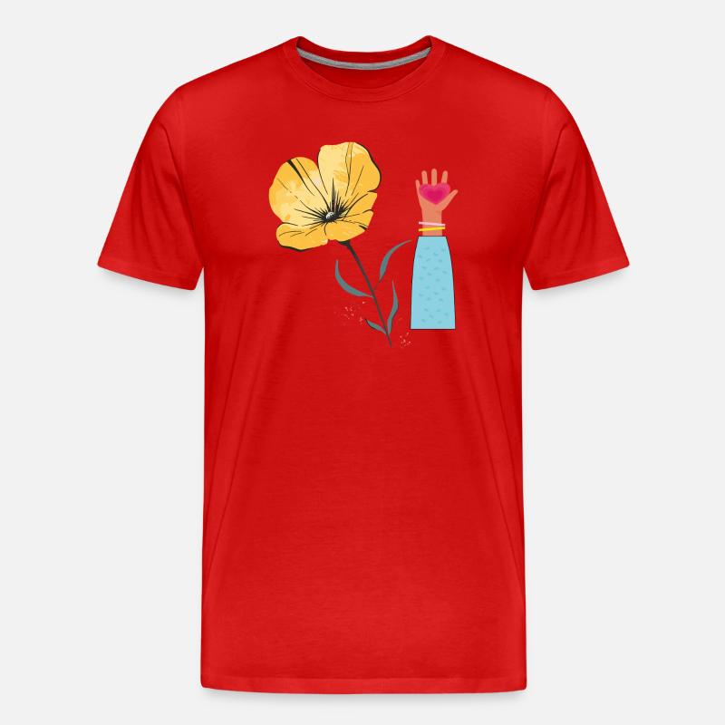 Blume Hand Herz  - Männer Premium Bio T-Shirt - Rot