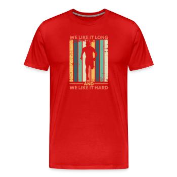 Running Run We Like Long & Hard Marathon Runner - Men's Premium Organic T-Shirt - red - Front - Damien (186cm)