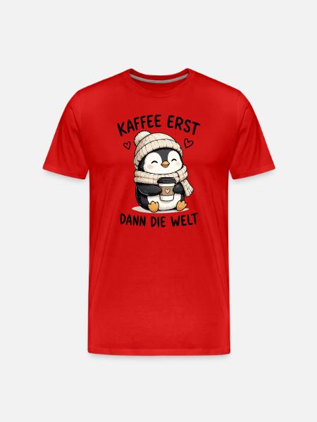 Kaffee zuerst Pinguin - Männer Premium Bio T-Shirt - Rot