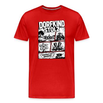 Dorfkind Stolz Landleben Comic Design - Männer Premium Bio T-Shirt - Rot - Vorne - Damien (186cm)