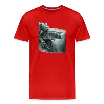 CLIFFHANGER - Modern Architecture Glass Villa - Men's Premium Organic T-Shirt - red - Front - Damien (186cm)