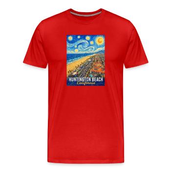 Sternennacht in Huntington Beach, Kalifornien - Männer Premium Bio T-Shirt - Rot - Vorne - Damien (186cm)