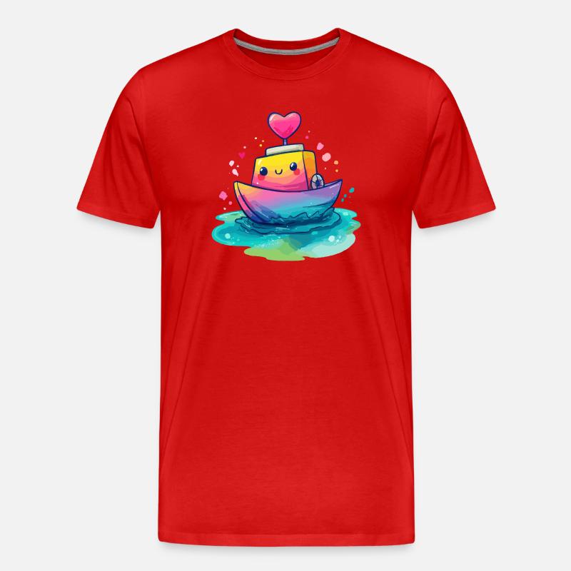 Herzboot im Regenbogenmeer - Männer Premium Bio T-Shirt - Rot