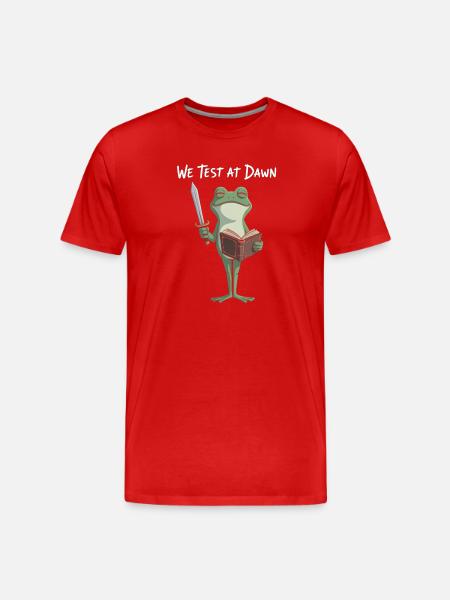 Frog Knight Reading at Dawn - Men's Premium Organic T-Shirt - red