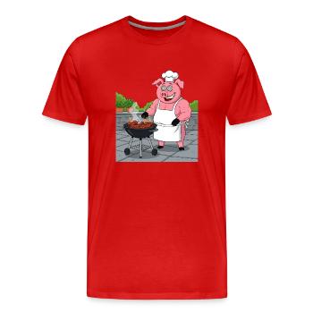 Grilling cozy pig - Men's Premium Organic T-Shirt - red - Front - Damien (186cm)