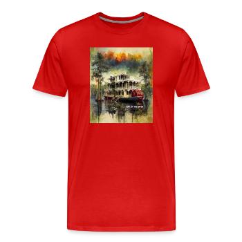 SOUL OF THE BAYOU – Architektur des südlichen Flussboots - Männer Premium Bio T-Shirt - Rot - Vorne - Damien (186cm)
