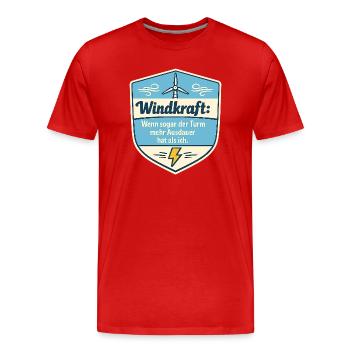 Windkraft Spruchschild Humor - Männer Premium Bio T-Shirt - Rot - Vorne - Damien (186cm)