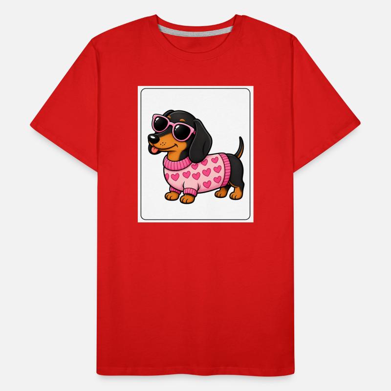 Cœurs de teckel lunettes roses T-shirt bio Premium Homme