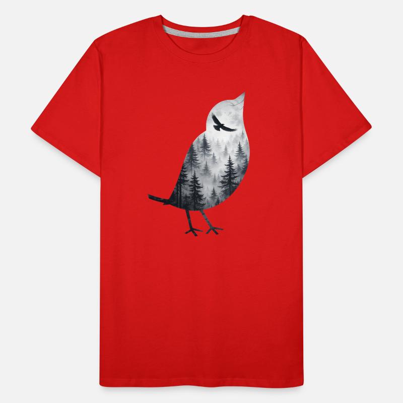 Oiseau dans la brume de la forêt T-shirt bio Premium Homme