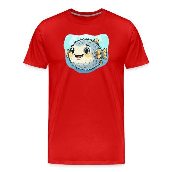 Puffer Fish Kawaii Underwater Delight - Men's Premium Organic T-Shirt - red - Front - Damien (186cm)