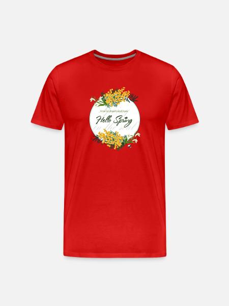 Mimosa and spring bells. Hello spring - Men's Premium Organic T-Shirt - red