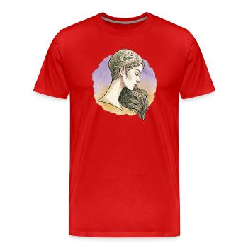 Aquarelle de soin de la dryade florale pour le visage féminin - T-shirt bio Premium Homme - rouge - Devant - Damien (186cm)