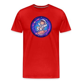 Petit astronaute dans la porte des étoiles - T-shirt bio Premium Homme - rouge - Devant - Damien (186cm)