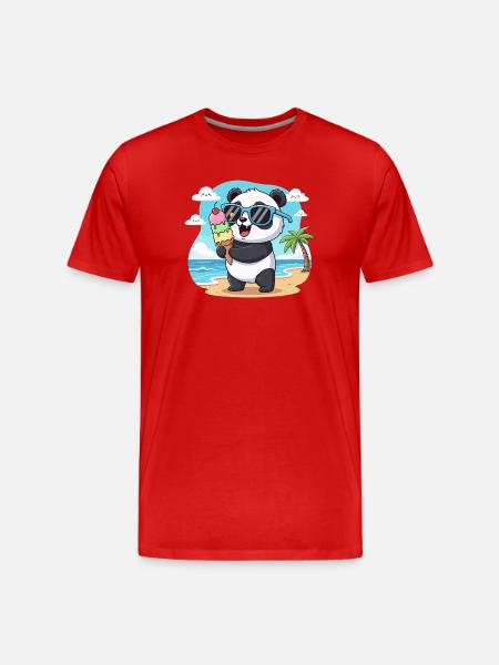 Panda am Strand mit Eiscreme - Men's Premium Organic T-Shirt - red
