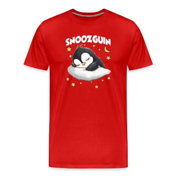 Snoozguin Pinguin Schlafmützen Langschläfer - Männer Premium Bio T-Shirt - Rot - Vorne - Damien (186cm)