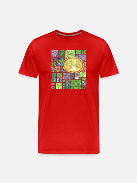 Bali temple on pattern patchwork - Männer Premium Bio T-Shirt - Rot