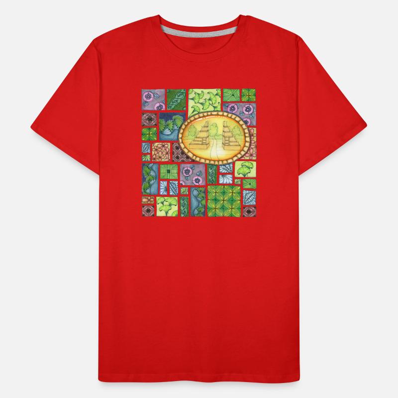 Bali temple on pattern patchwork Männer Premium Bio T-Shirt