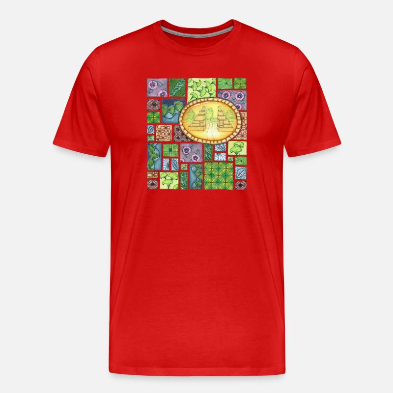 Bali temple on pattern patchwork - Männer Premium Bio T-Shirt - Rot