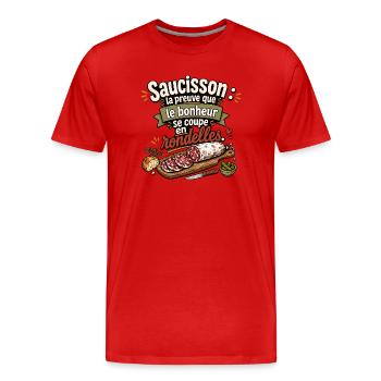 Saucisson bonheur en rondelles - T-shirt bio Premium Homme - rouge - Devant - Damien (186cm)