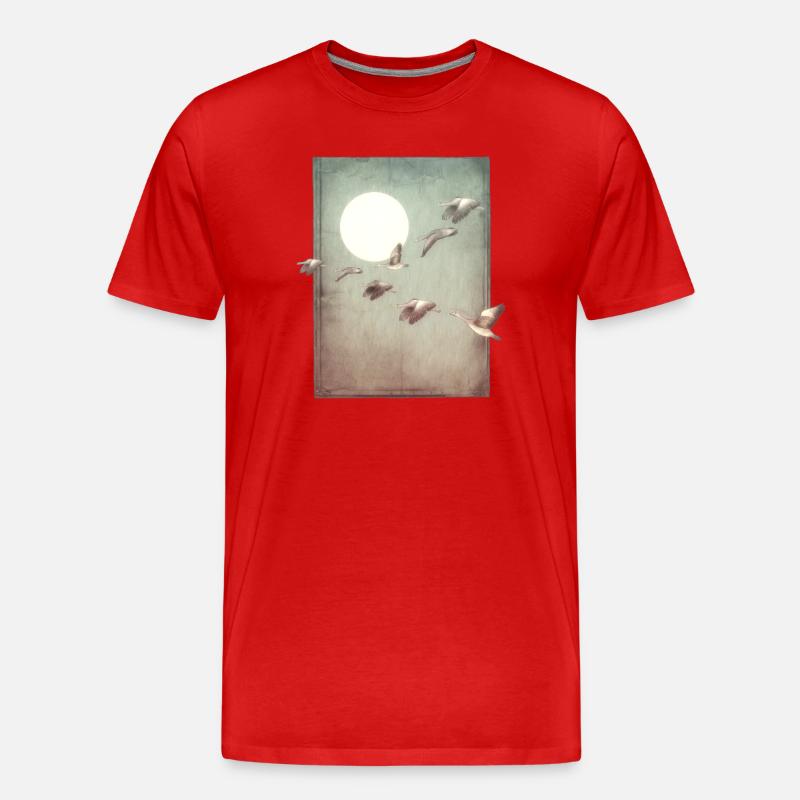 Wildgänse im Flug - handgeschnitzte Druckvorlage - Männer Premium Bio T-Shirt - Rot