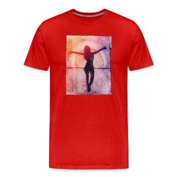 Femme au bord de la mer - Gravé à la main à imprimer - T-shirt bio Premium Homme - rouge - Devant - Damien (186cm)
