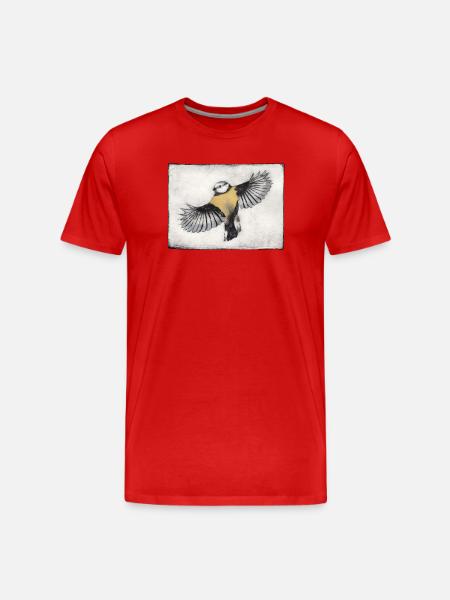 Vogel im Flug - handgeschnitzte Druckvorlage - Männer Premium Bio T-Shirt - Rot