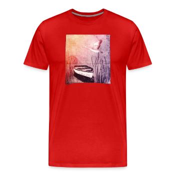 Bateau sur le lac - œuvres sculptées à la main - T-shirt bio Premium Homme - rouge - Devant - Damien (186cm)