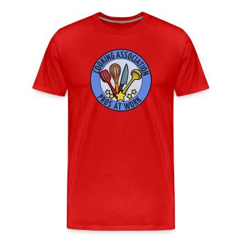 Emblème des professionnels de l’association culinaire au travail - T-shirt bio Premium Homme - rouge - Devant - Damien (186cm)
