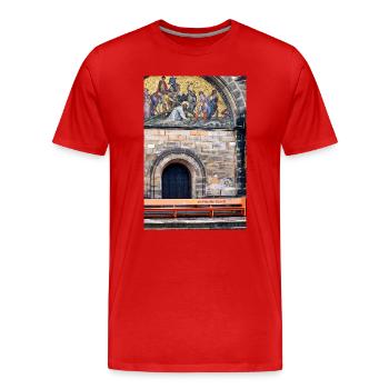 Bremer Anti Gewalt Bank unter Jesus Kreuzigung - Männer Premium Bio T-Shirt - Rot - Vorne - Damien (186cm)