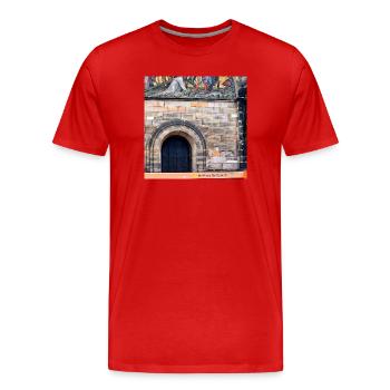 Bremer Anti Gewalt Bank unter Jesus Kreuzigung - Männer Premium Bio T-Shirt - Rot - Vorne - Damien (186cm)