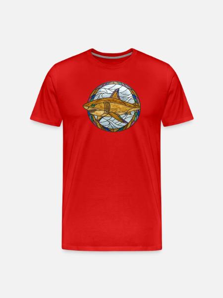 Buntglas-Hai-Mosaik-Illustration - Männer Premium Bio T-Shirt - Rot