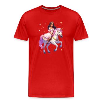 Princesse sur une licorne - T-shirt bio Premium Homme - rouge - Devant - Damien (186cm)