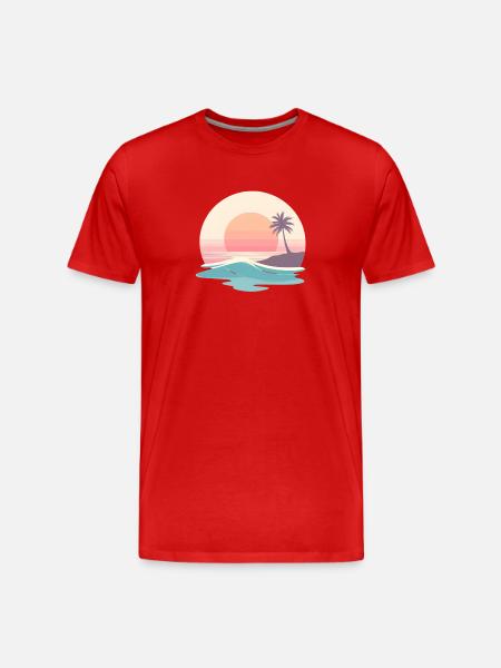 Retro Sunset Beach & Palm Tree - Men's Premium Organic T-Shirt - red
