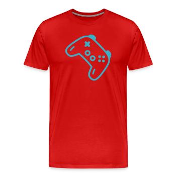 Turquoise controller silhouette - Men's Premium Organic T-Shirt - red - Front - Damien (186cm)