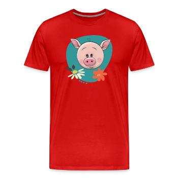 Süßes Schweinchen  - Männer Premium Bio T-Shirt - Rot - Vorne - Damien (186cm)