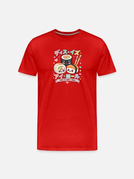 How to roll Japanese sashimi rolls - Men's Premium Organic T-Shirt - red