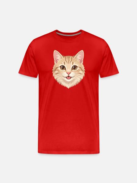 Cute Happy Cartoon Ginger Cat Face - Men's Premium Organic T-Shirt - red