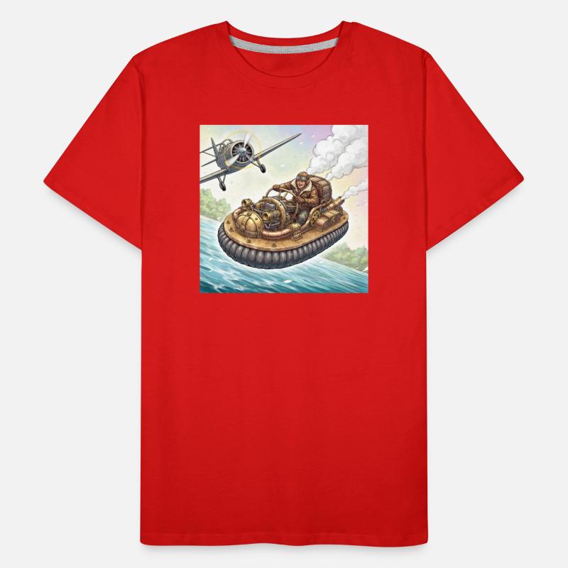 Poursuite fluviale en bateau à air steampunk T-shirt bio Premium Homme