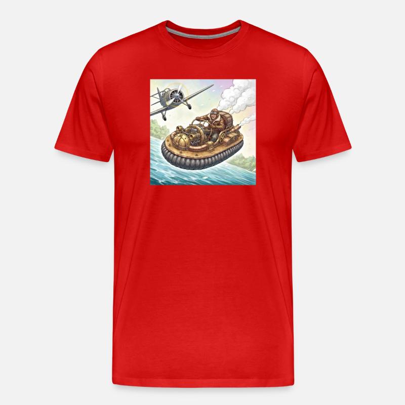 Steampunk-Luftboot-Flussjagd - Männer Premium Bio T-Shirt - Rot