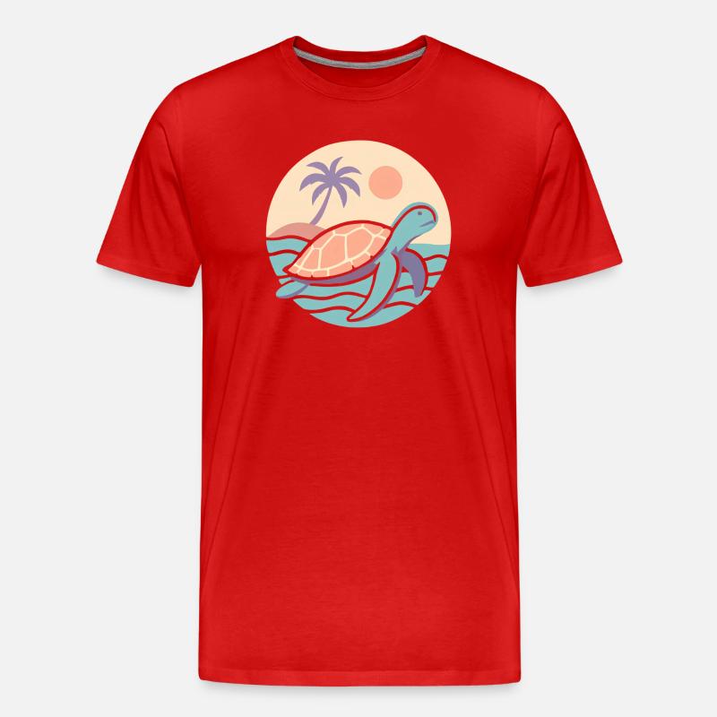 Tortue rétro sur la plage - T-shirt bio Premium Homme - rouge